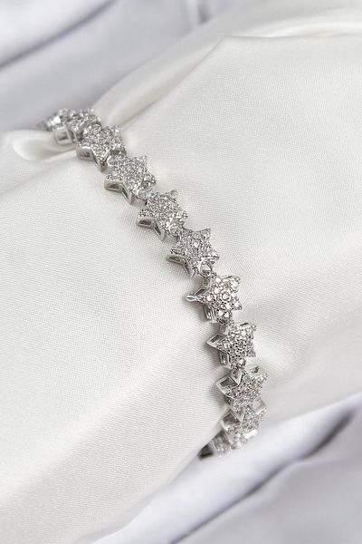 norsary Vip Series Brass Zircon Stone Row Star Model Silver Color Women's Bracelet