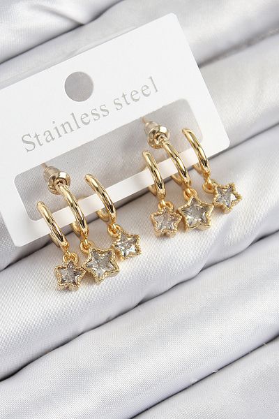 norsary Brass Zircon Stone Dangle Star Model Gold Color Women's Earrings