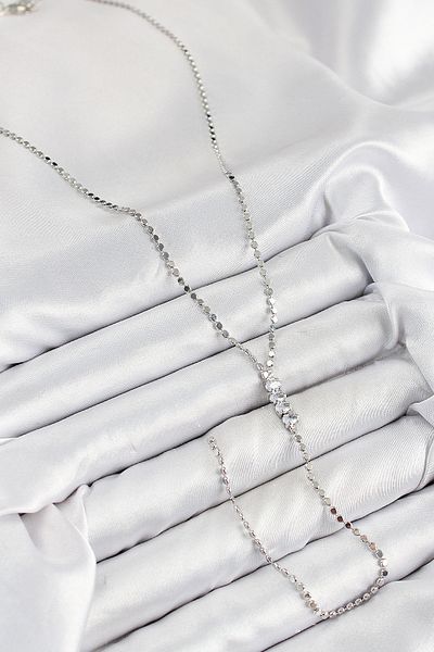 norsary Brass Zircon Stone Crushed Chain Model Silver Color Y Necklace