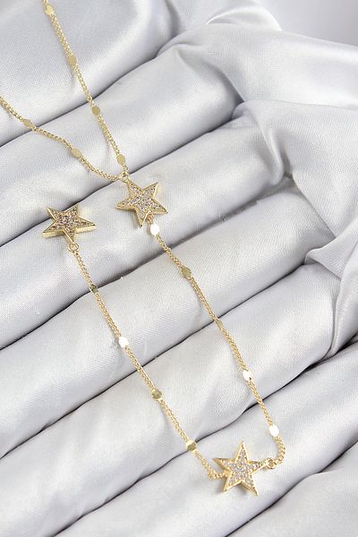 norsary Brass Zircon Stone Star Model Gold Color Y Necklace