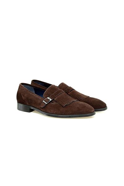 FRANCO CALVANI Brown Laceless Genuine Leather Men's Shoes