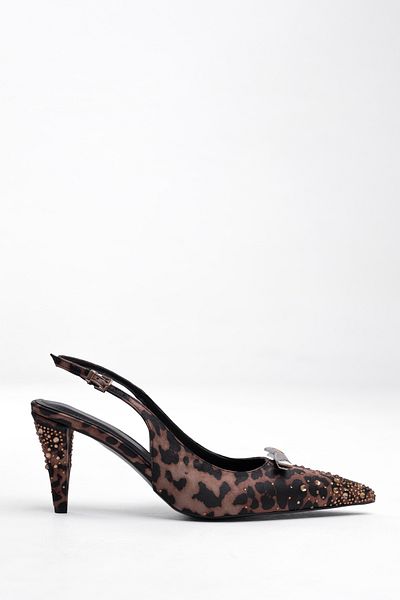 Tasarım Elegant Buckle Thin Heel Stone Embroidered Pointed Front Stylish Design Strap Slingback Shoes Model