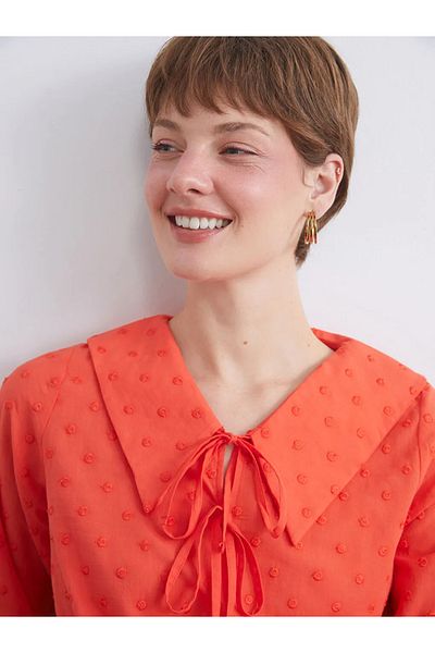 LC Waikiki Lcwaikiki Classic Orange Baby Collar Embroidered Bow Blouse