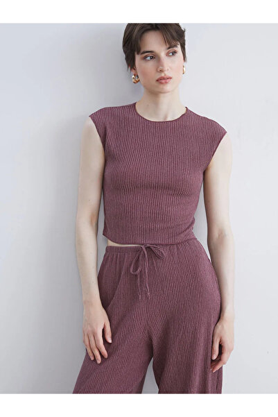 LC Waikiki Lcw Vision Burgundy Crew Neck Textured Blouse