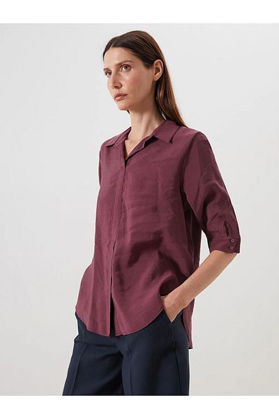LC Waikiki Lcwaikiki Classic Burgundy Shirt Collar Modal Blended Blouse
