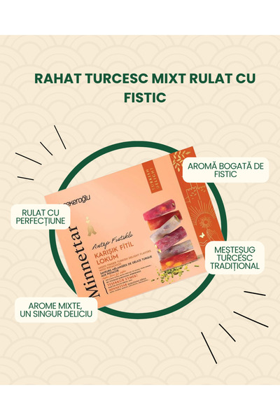 Şekeroğlu Turkish Delight Rolled Mix Asortat cu Fistic 300 Gr.Sekeroglu