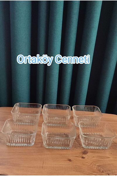 ORTAKÖY CENNETİ 6Pcs Square Elysia Model Glass Bowl Stylish Appearance Volume 200 Cc Mouth 9.5 cm Height 4.5 cm Base 8 cm