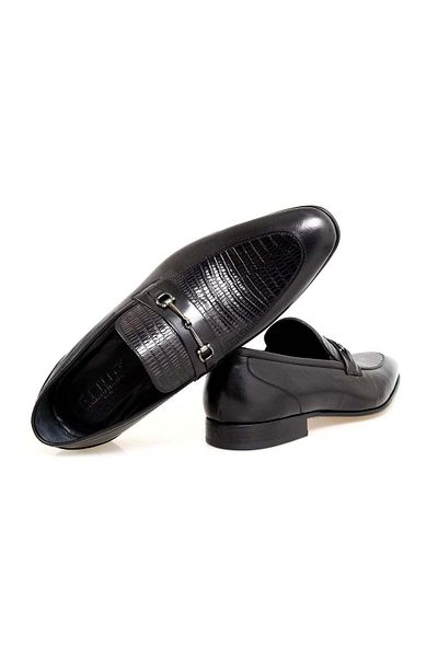 FRANCO CALVANI Black Color Laceless Genuine Leather Men's Shoes