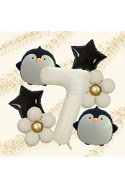 DÜVENCİ TİCARET Penguin Cream Daisy Balloon Set