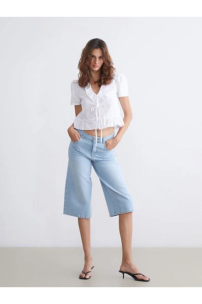 LC Waikiki Lcw Vision Ecru Ruffled V-Neck Blouse