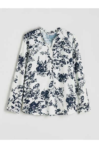 LC Waikiki Lcw grace ecru slip collar floral ruffled blouse