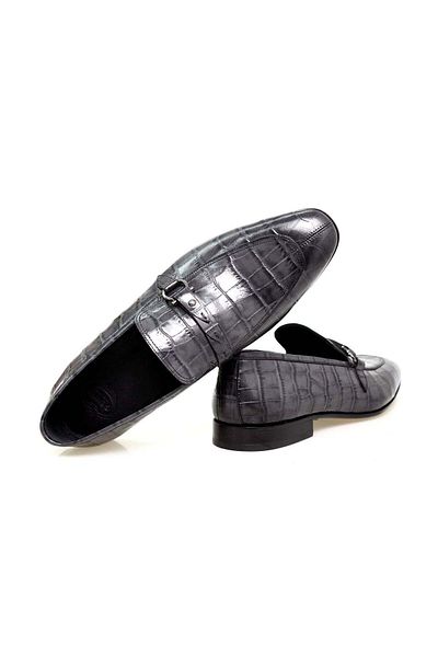 FRANCO CALVANI Gray Color Laceless Genuine Leather Men's Shoes