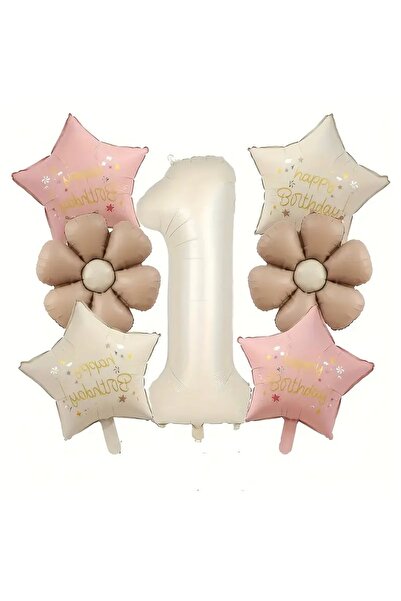 DÜVENCİ TİCARET KARAMEL PAPATYA PEMBE KREM YILDIZ FOLYOLU YAŞ BALON SET