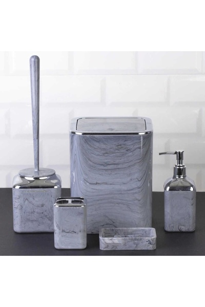 Genel Markalar Kare Mermer Desenli 5'li Banyo Seti Modern Ve Şık