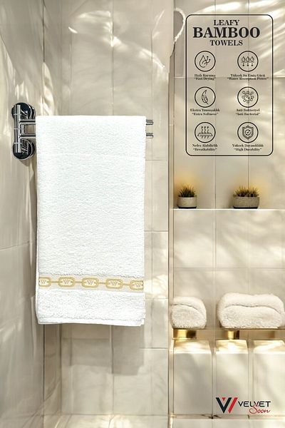 jn junenext Antibacterial & Highly Absorbent Bamboo Hand and Face Towel Set - 50X90 cm Patterned