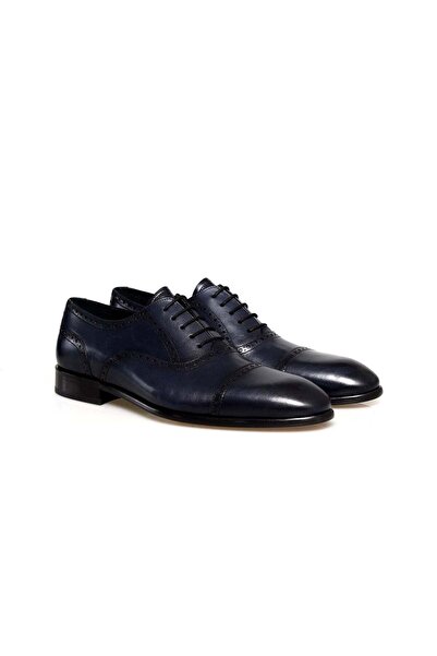 FRANCO CALVANI Dark Blue Color Lace-Up Genuine Leather Men's Shoes