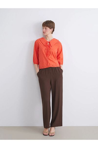 LC Waikiki Lcwaikiki Classic Orange Baby Collar Embroidered Bow Blouse