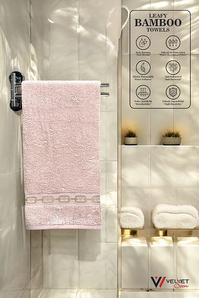 jn junenext Antibacterial & Highly Absorbent Bamboo Hand and Face Towel Set - 50X90 cm Patterned