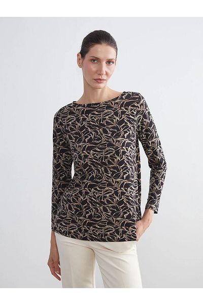 LC Waikiki Lcw grace brown crew neck patterned short sleeve women's blouse