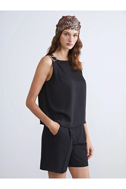 LC Waikiki Lcw vision black bicycle collar gathered blouse