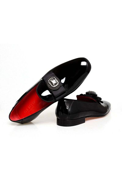 FRANCO CALVANI Black Color Laceless Genuine Leather Men's Patent Leather Shoes