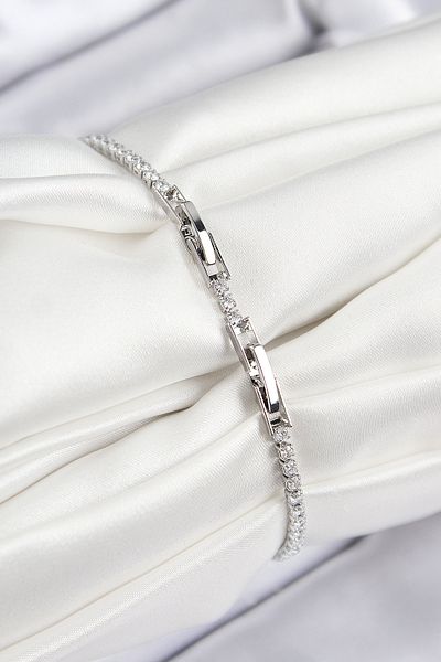 norsary Brass Colored Zircon Stone Geometric Model Silver Color Women's Bracelet