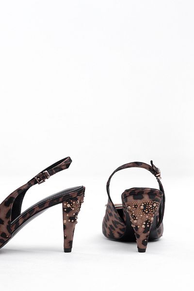 Tasarım Elegant Buckle Thin Heel Stone Embroidered Pointed Front Stylish Design Strap Slingback Shoes Model