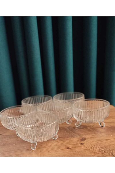 ORTAKÖY CENNETİ Glass Bowl Decorative 3 Legs Striped Model Mini Size 120 Cc Volume 8 cm Mouth 5,5 cm Height