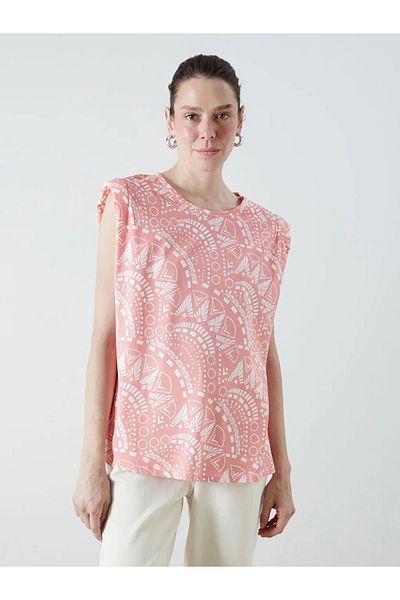 LC Waikiki Lcw Grace Coral Crew Neck Patterned Blouse