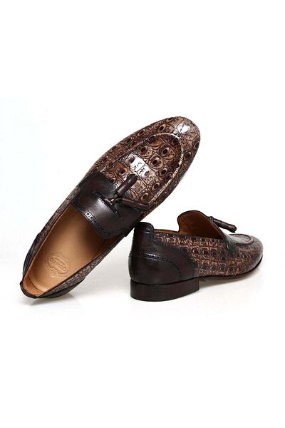 FRANCO CALVANI Brown Laceless Genuine Leather Men's Shoes