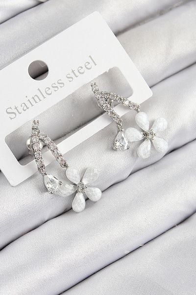 norsary Brass Zircon Stone Daisy Model Silver Color Women's Earrings