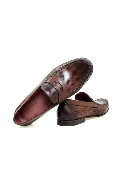 FRANCO CALVANI Brown Laceless Genuine Leather Men's Shoes