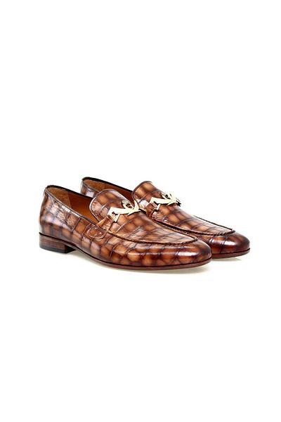 FRANCO CALVANI Tan Color Laceless Genuine Leather Men's Shoes