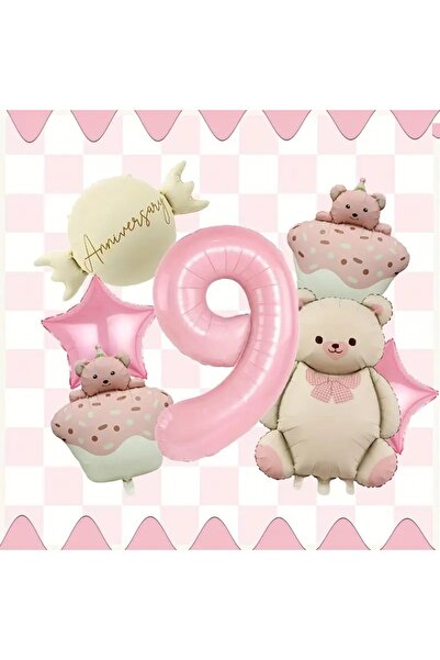 DÜVENCİ TİCARET Set de baloane din folie Little Bear Cake - Ursuleț roz drăgu...
