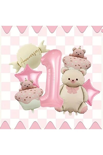 DÜVENCİ TİCARET Σετ μπαλονιών από αλουμινόχαρτο Little Bear Cake - Ροζ Χαριτω...