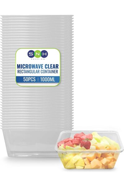 SNH Packing 24-Pack Clear Rectangular 650ml Microwave-Safe Food Containers with Lids