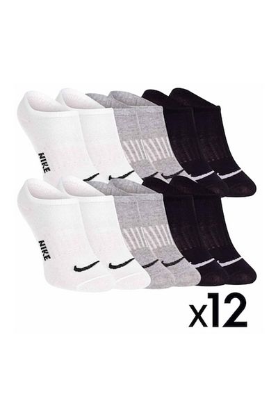 Nike Short Socks, 12 Pairs, White/Black/Grey, Size 36-41