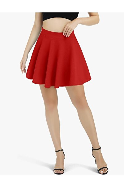 CARABO MODA Yüksek bel Kırmızı mini kloş etek