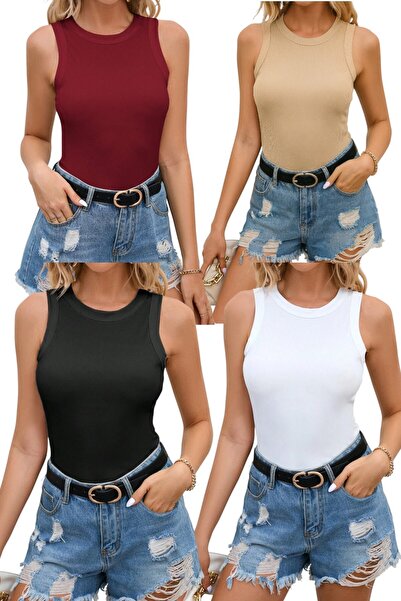 KHAB PREMİUM 4-панельний базовий жіночий боді з коміром-стійкою та шнурівкою