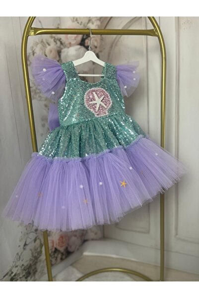 HOBİ Deniz kızı konsept payetli kız çocuk elbisesi doğum günü özel tasarım