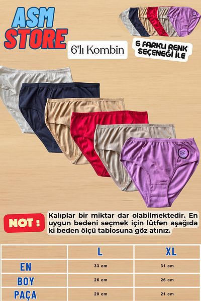intimo Women's 6-Piece Colorful Cotton Bato Panties |   Comfortable Underwear Set with Ribbing (L-Xl)