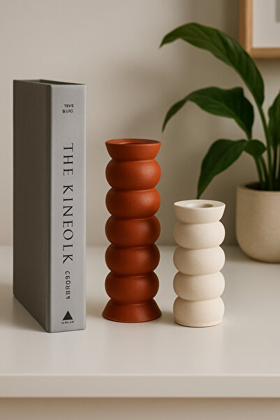 Luthien Bubble Boğum Şamdan 2’li Kiremit Krem Dekoratif