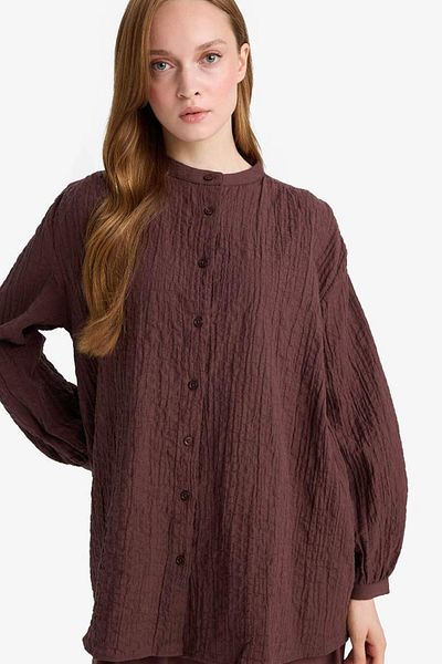 DeFacto New Season Relax Fit Crew Neck Seersucker Textured Long Sleeve Tunic