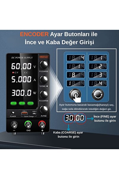 SMARTGIFT 0-60V/5A Ayarlanabilir Dc Güç Kaynağı Voltaj Regülatörü Süper Model SİYAH