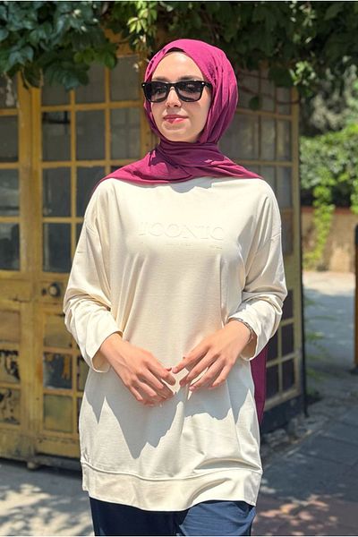 Moda Rosa 25Y7008 - Beige - Tonataon Printed Basic Tunic