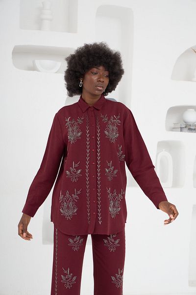 MİA NOURA Women's Front Beaded Shirt