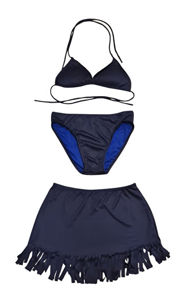 Glowzia Closed Navy Blue Women's Triangle Skirt Bikini Set