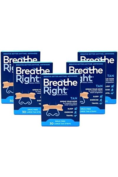 Breathe Right Nasal Strips to Stop Snoring, Drug-Free, Original Tan Large, 30 count, 5 Packages