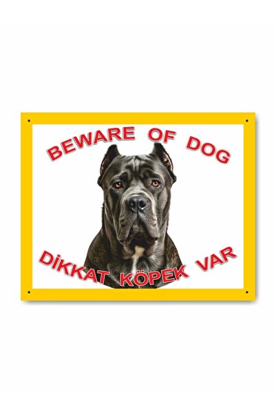 Cane Corso Dikkat Köpek Var Levhası Beware of Dog Sarı