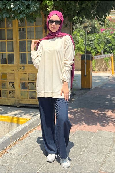 Moda Rosa 25Y7008 - Beige - Tonataon Printed Basic Tunic